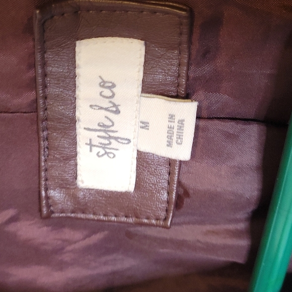 Style & Co chocolate vegan leather jacket - Picture 2 of 3